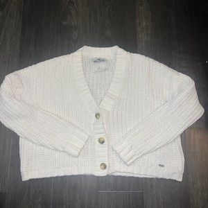 Hollister white cropped button up sweater. Size small